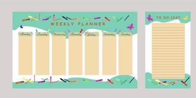 modelo de planejador semanal de estudante de escola vetor
