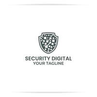 vetor de design de logotipo de tecnologia de escudo, dados, digital, seguro, defesa
