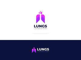 pulmões e logotipo de garrafa de laboratório com estilo de espaço negativo. logotipo ou ícone do copo para identidade do logotipo do hospital, clínica ou farmácia vetor