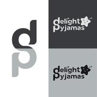 marca de roupa de dormir de moda pijama delight com logotipo dp em logotipo preto e branco vetor