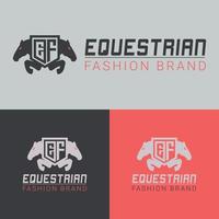 logotipo de salto de cavalo equestriqn logotipo de cabeça de cavalo de marca de moda de equitação vetor