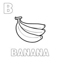 página para colorir fruta de banana. colorir e aprender a reconhecer a letra b no formato vetorial eps10. editável vetor