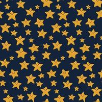 sem costura padrão com giros estrelas amarelas sobre um fundo azul. ilustração em vetor de rabiscos.