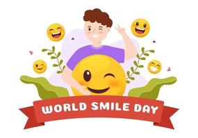 dia mundial do sorriso ilustração desenhada à mão com rosto sorridente de juventude e felicidade em fundo de estilo simples vetor