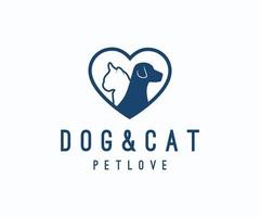 amo o logotipo de cachorro e gato. logotipo de amor animal. vetor