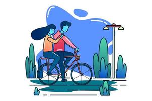 menino e menina casal andando de bicicleta juntos vetor