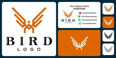 design de logotipo de pássaro geométrico com modelo de cartão de visita. vetor