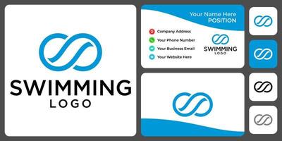 carta s monograma natação design de logotipo com modelo de cartão de visita. vetor