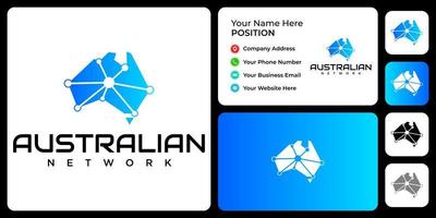 design de logotipo de rede de mapa da austrália com modelo de cartão de visita.