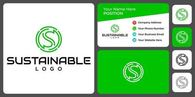 design de logotipo sustentável de monograma de letra s com modelo de cartão de visita. vetor