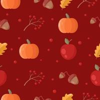 abóboras de padrão de outono vetor sem costura com maçãs