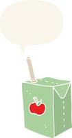 caixa de suco de maçã dos desenhos animados e balão em estilo retrô vetor