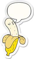 banana de desenho animado e adesivo de bolha de fala vetor
