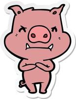 adesivo de um porco de desenho animado com raiva vetor