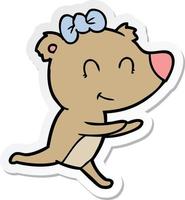 adesivo de um desenho animado de urso feminino correndo vetor