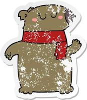 vinheta angustiada de um urso de desenho animado com cachecol vetor