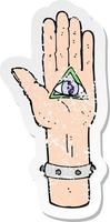 adesivo retrô angustiado de um símbolo de mão assustadora de desenho animado vetor