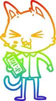 desenho de linha gradiente arco-íris vendedor de desenhos animados gato assobiando vetor