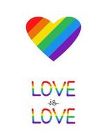 cartão postal lgbt de vetor. modelo de cartão ou banner para design do mês do orgulho. amor é texto de amor. vetor