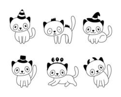 conjunto de doodle festivo gatos bonitos gatinhos de desenho animado feliz infantil para esboço de contorno de design de halloween vetor