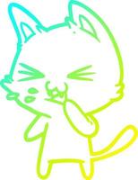 desenho de linha de gradiente frio gato de desenho animado sibilando vetor
