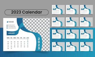 design de modelo de calendário de mesa 2023 - a semana do planejador anual começa na segunda-feira vetor