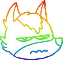 desenho de linha de gradiente de arco-íris desenho animado rosto de lobo irritado vetor