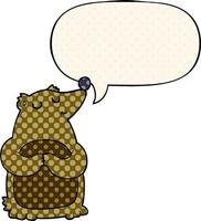 urso de desenho animado e bolha de fala no estilo de quadrinhos vetor
