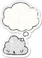 nuvem de desenho animado bonito e bolha de pensamento como um adesivo desgastado vetor