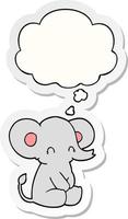 elefante de desenho animado fofo e balão de pensamento como um adesivo impresso vetor