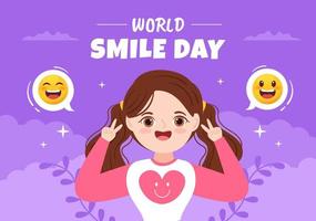 dia mundial do sorriso ilustração desenhada à mão com rosto sorridente de juventude e felicidade em fundo de estilo simples vetor
