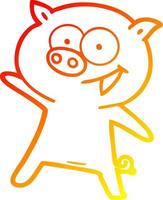 desenho de linha de gradiente quente desenho animado de porco dançante alegre vetor