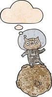 gato de astronauta bonito dos desenhos animados e balão de pensamento no estilo de padrão de textura grunge vetor