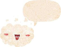 nuvem de desenho animado feliz e bolha de fala em estilo retrô texturizado vetor