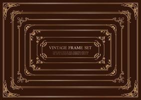 conjunto de sete quadros retangulares de ouro vintage isolados em um fundo escuro. vetor
