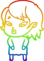 linha de gradiente de arco-íris desenhando uma linda garota vampira de desenho animado vetor
