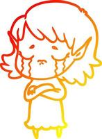 desenho de linha de gradiente quente desenho animado menina elfa chorando vetor