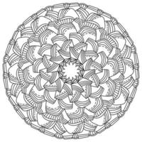 mandala meditativa com pétalas listradas e traços, página para colorir zen na forma de uma moldura redonda com padrões vetor