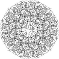 mandala de poder feminino, punho cerrado com símbolo feminino e página para colorir na forma de uma moldura redonda ornamentada com padrões e cachos vetor