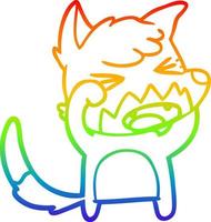 linha de gradiente de arco-íris desenhando raposa de desenho animado com raiva esfregando os olhos vetor