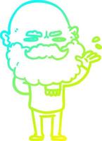 desenho de linha de gradiente frio desenho animado homem desdenhoso com barba franzindo a testa vetor