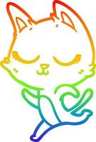 desenho de linha de gradiente de arco-íris, gato de desenho animado calmo vetor
