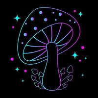 impressão psicodélica de cogumelos mágicos para camiseta gráfica. design de néon vetorial para gráficos de camisetas, banner, estampas de moda, camisetas de slogan, adesivos, panfleto, cartazes vetor