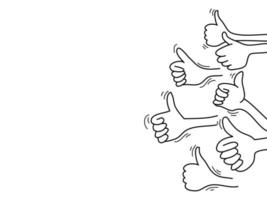 doodle conjunto de mãos. polegares para cima mão desenhada. isolado no fundo branco. ilustração vetorial vetor