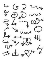 conjunto de ícones de setas desenhadas à mão. ícone de seta com várias direções. ilustração vetorial doodle. Isolado em um fundo branco. vetor