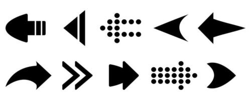 conjunto de ícone de setas planas. vetor de sinal de seta preta. para design de conceito, web design, interface de usuário e muito mais