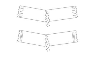 saquetas com derramamento de pó solúvel. delineie os pacotes com açúcar, sal ou pimenta. traço editável. ícones de linha fina vetor