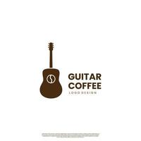 design de logotipo de música de café, grão de café com conceito de logotipo de guitarra vetor