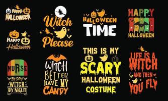 pacote de halloween 12 designs limpos design de tipografia de camisa vetor