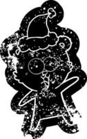 rindo ícone angustiado de desenho de ursinho de pelúcia de um chapéu de papai noel vetor